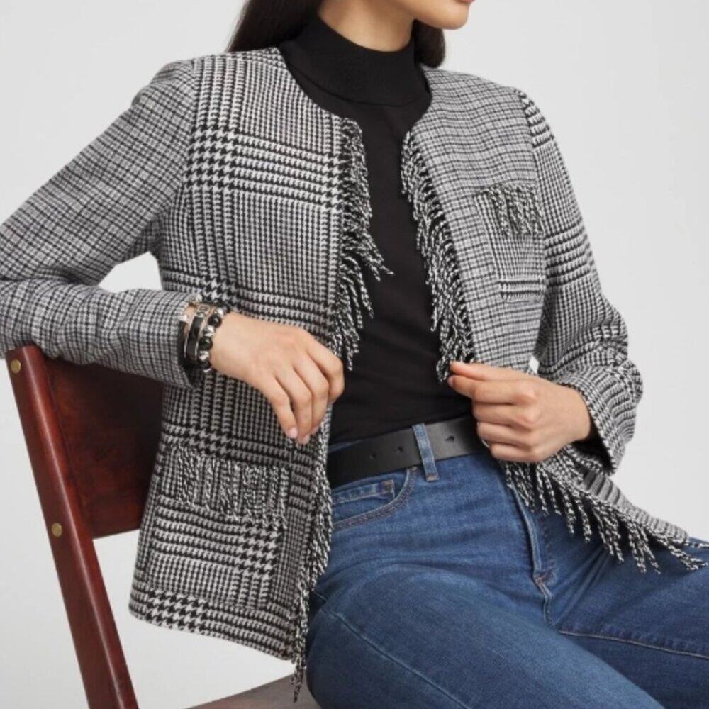 Chico's Mixed Tweed Fringe Jacket 0 (US 4-6/S) NWT